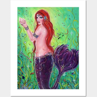 Evania colorful mermaid art by Renee Lavoie Posters and Art